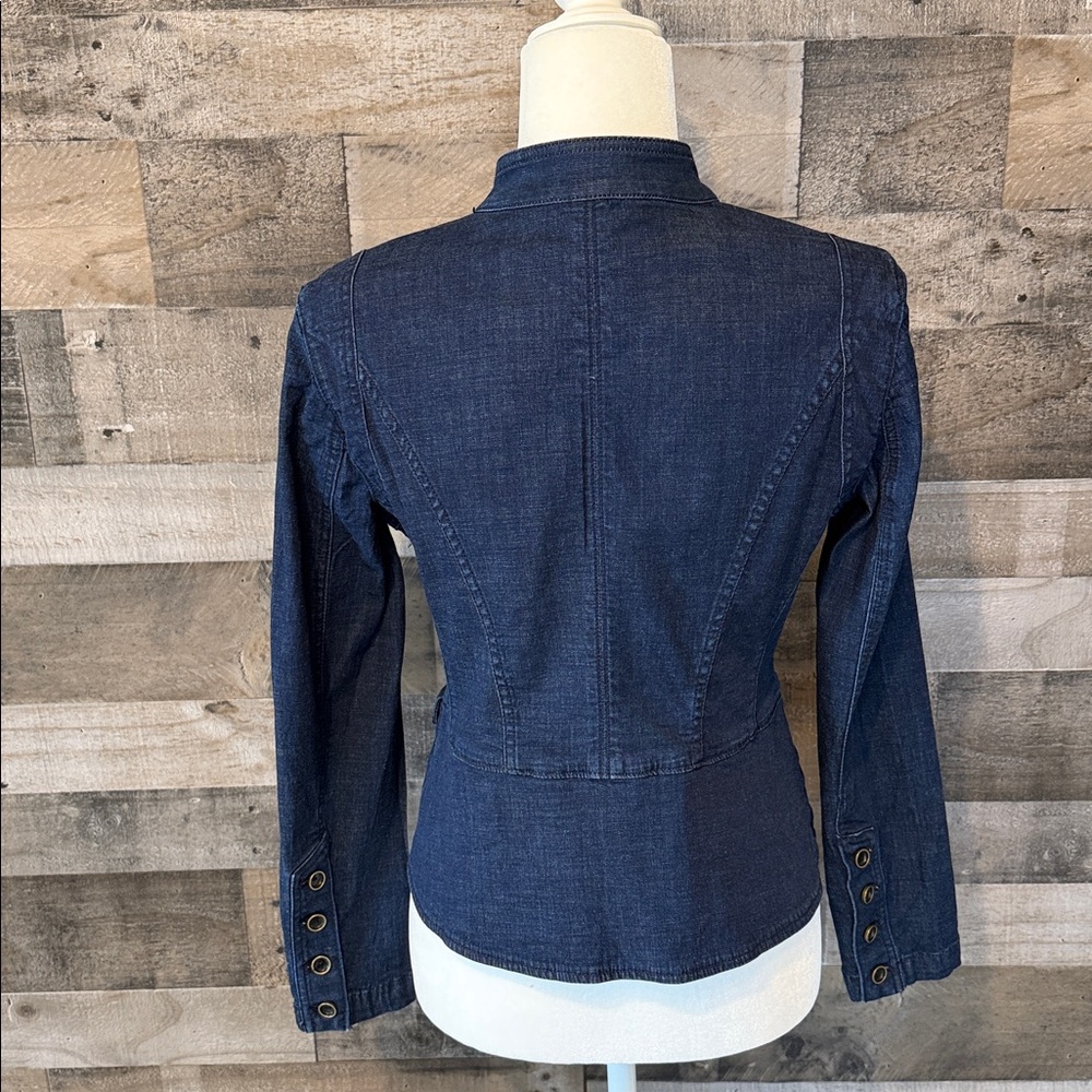 White House Black Market Denim Jacket with mandarin collar Size 4 - Picture 2 of 16